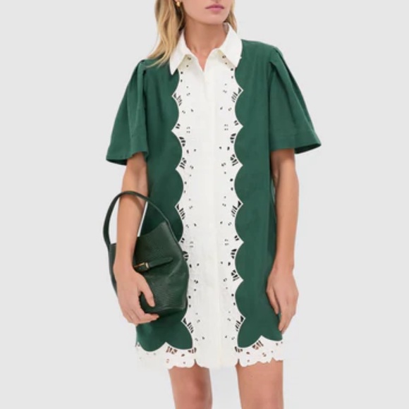 Tuckernuck Dresses & Skirts - Dark Green Eyelet Trim Cotton Linen Delilah Dress
